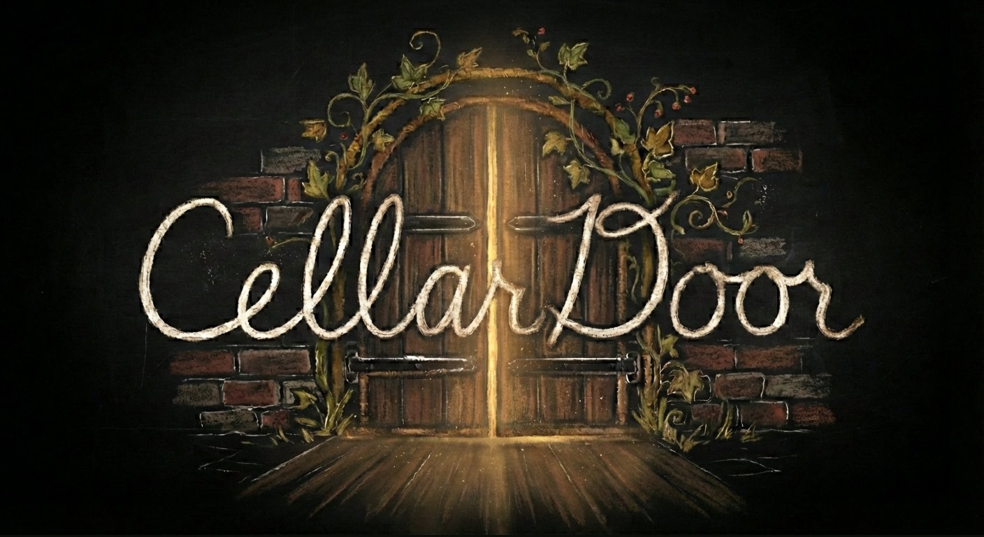Cellar Door — a glowing arched doorway with ivy